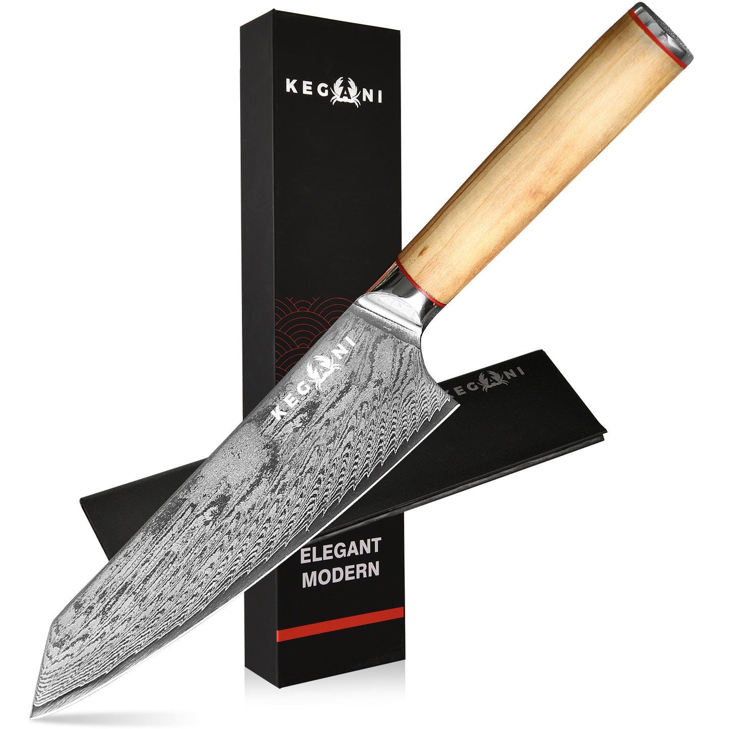 Kegani Kiritsuke Knife - 8 Inch Professional Japanese Chef's Knife, 67 Layers AUS-10 Damascus Steel Kitchen Ultra-Sharp Knife - D-Shaped Handle