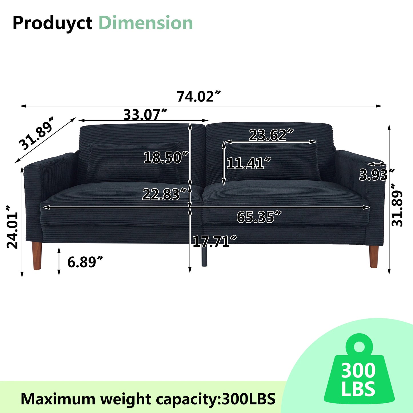 Italian BK Black Sofa