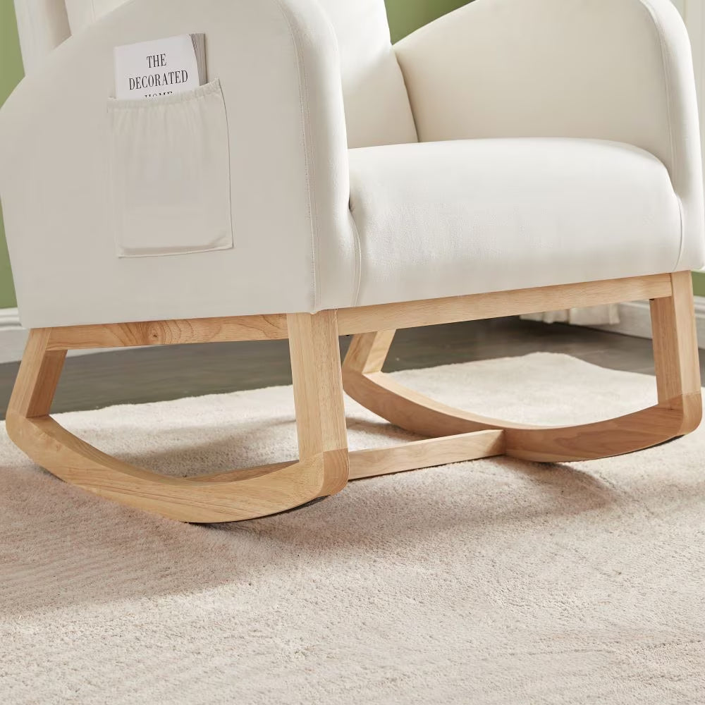 Beige Velvet Rocking Chair With Organizer