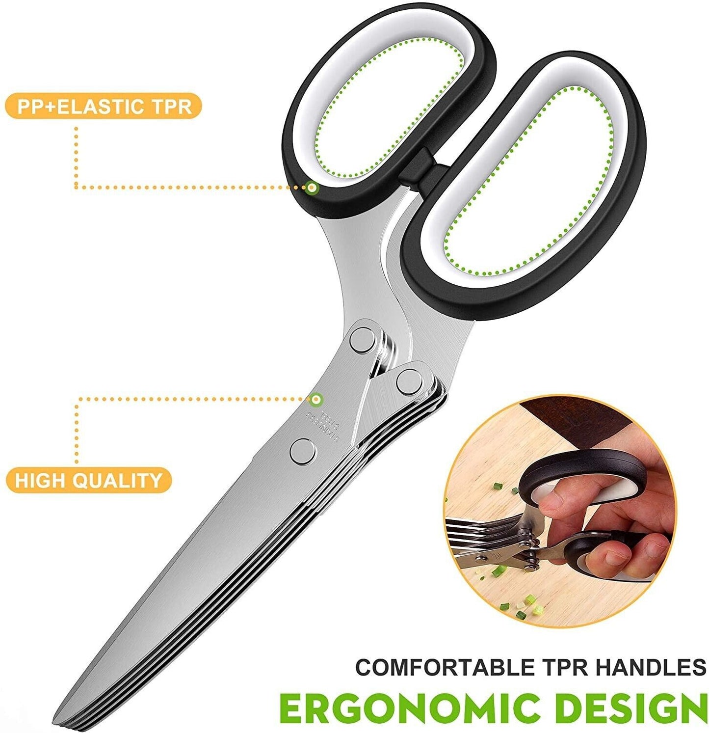 Herb Scissors With Multi Blades Stainless Steel Fast Cutting Shear Kitchen Tool