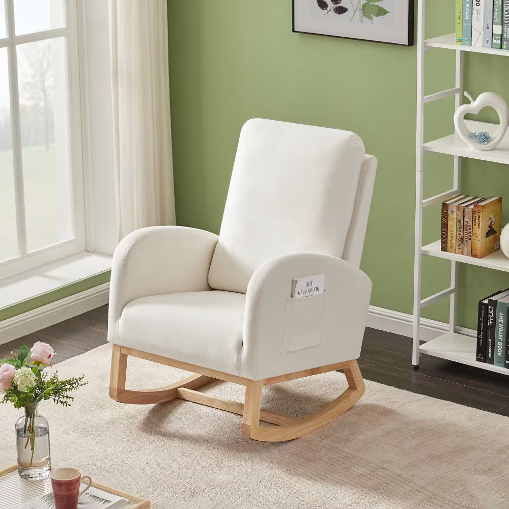 Beige Velvet Rocking Chair With Organizer