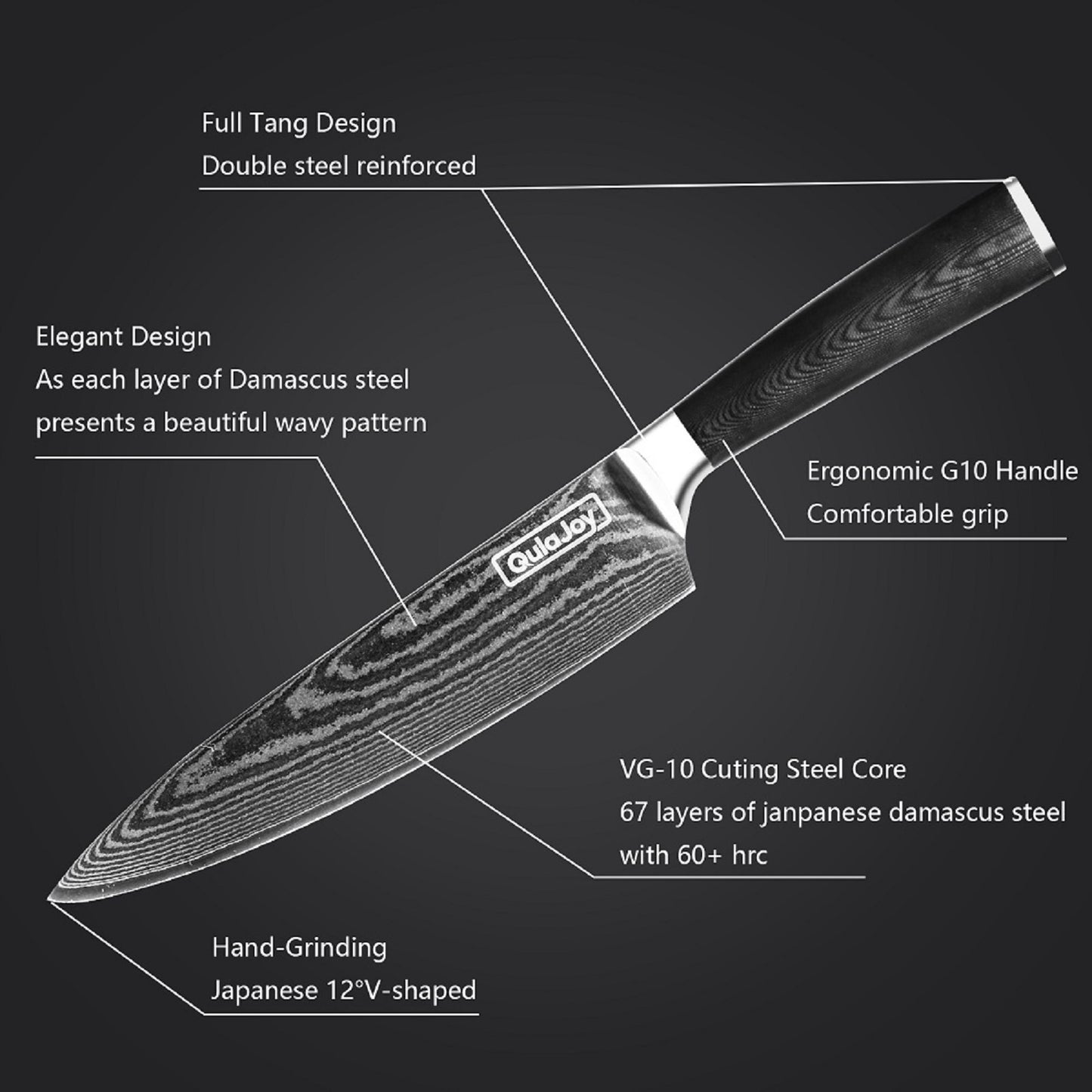 8 Inch Chef Knife, Ultra Sharp Japanese Damascus VG-10 Blade,Professional Kitchen Knife With Ergonomic G10 Handle And Sheath