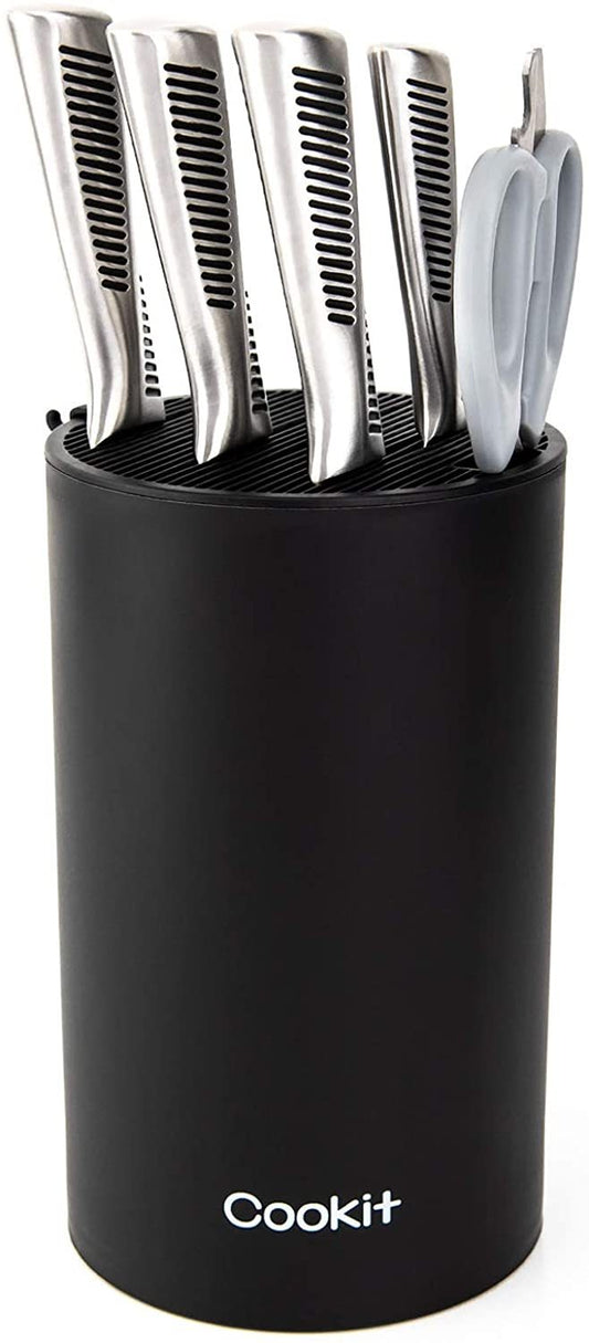 Knife Block Holder, Universal Knife Block without Knives, Unique Double-Layer Wavy Design, Round Black Knife Holder for Kitchen, Space Saver Knife Storage with Scissors Slot Amazon Platform Banned