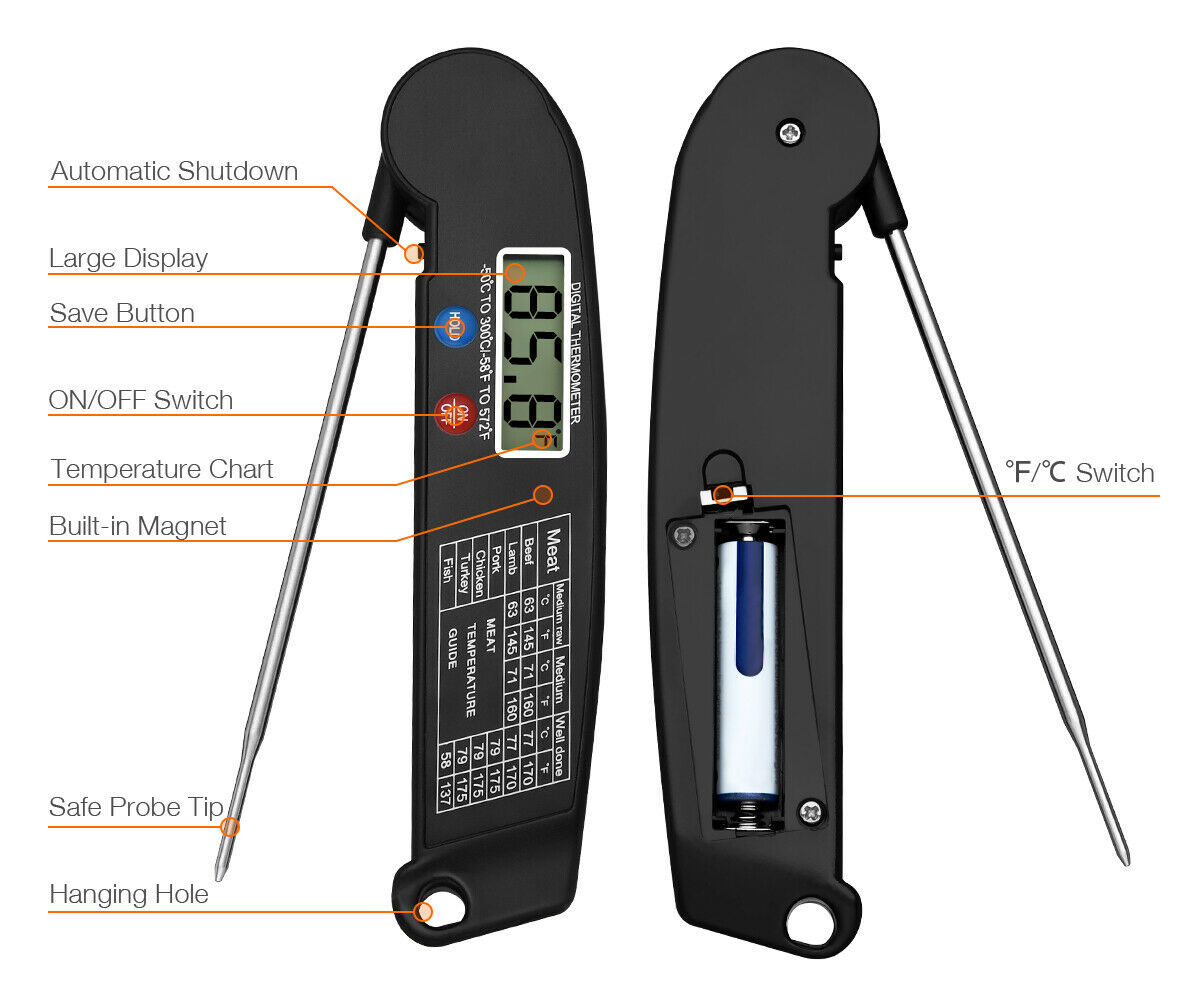 Digital Cooking Meat Thermometer Instant Read Food Steak Oven Smoker BBQ Grill Meat Thermometer Barbecue Accessories For Oven Grill BBQ Smoker Rotisserie Kitchen