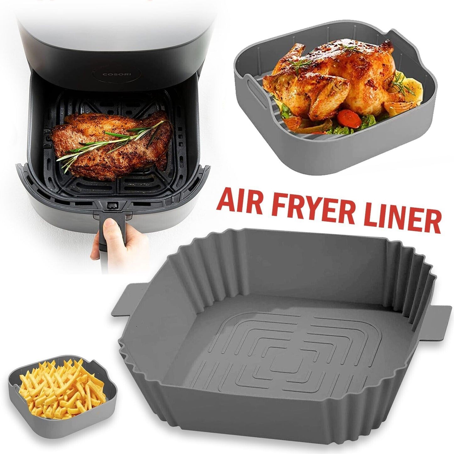 Silicone Air Fryer Tray Basket Liners Non-Stick Safe Oven Baking Tray Pot